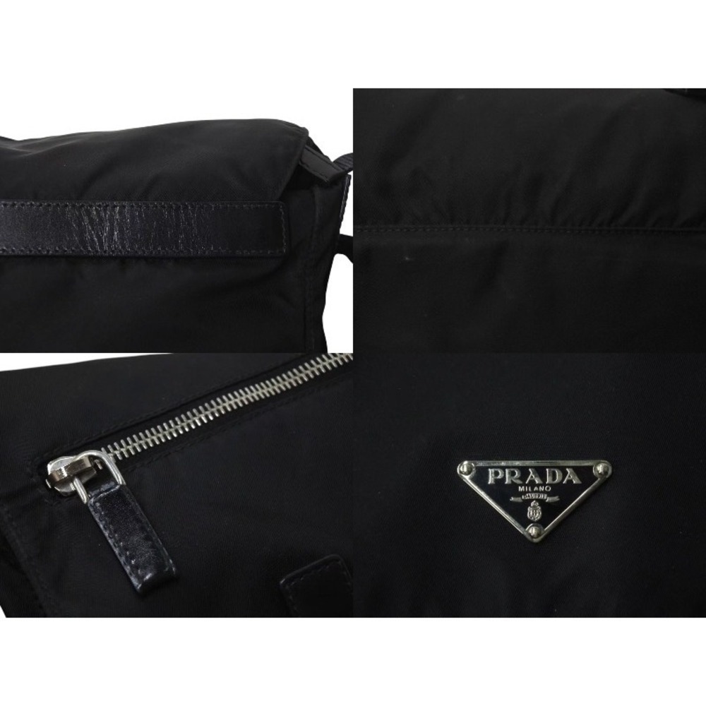 PRADA VERA Triangle Logo Shoulder Bag Messenger Leather Black - Picture 7 of 9